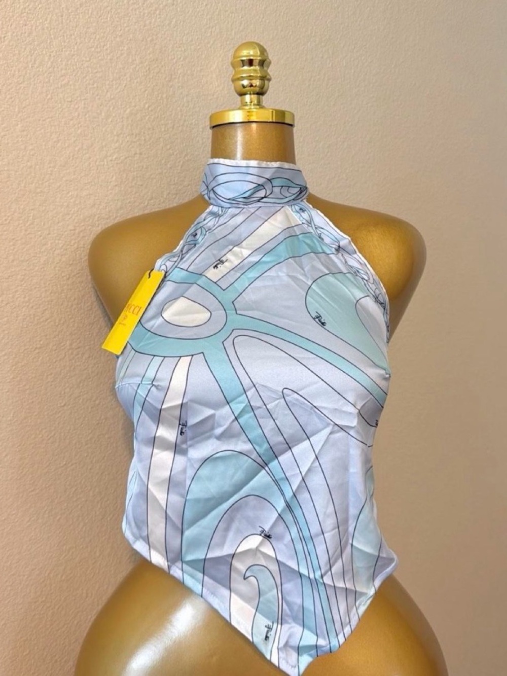 Emilio Pucci Light Blue and Aqua Halter Scarf Top Authenticated - Picture 1 of 2